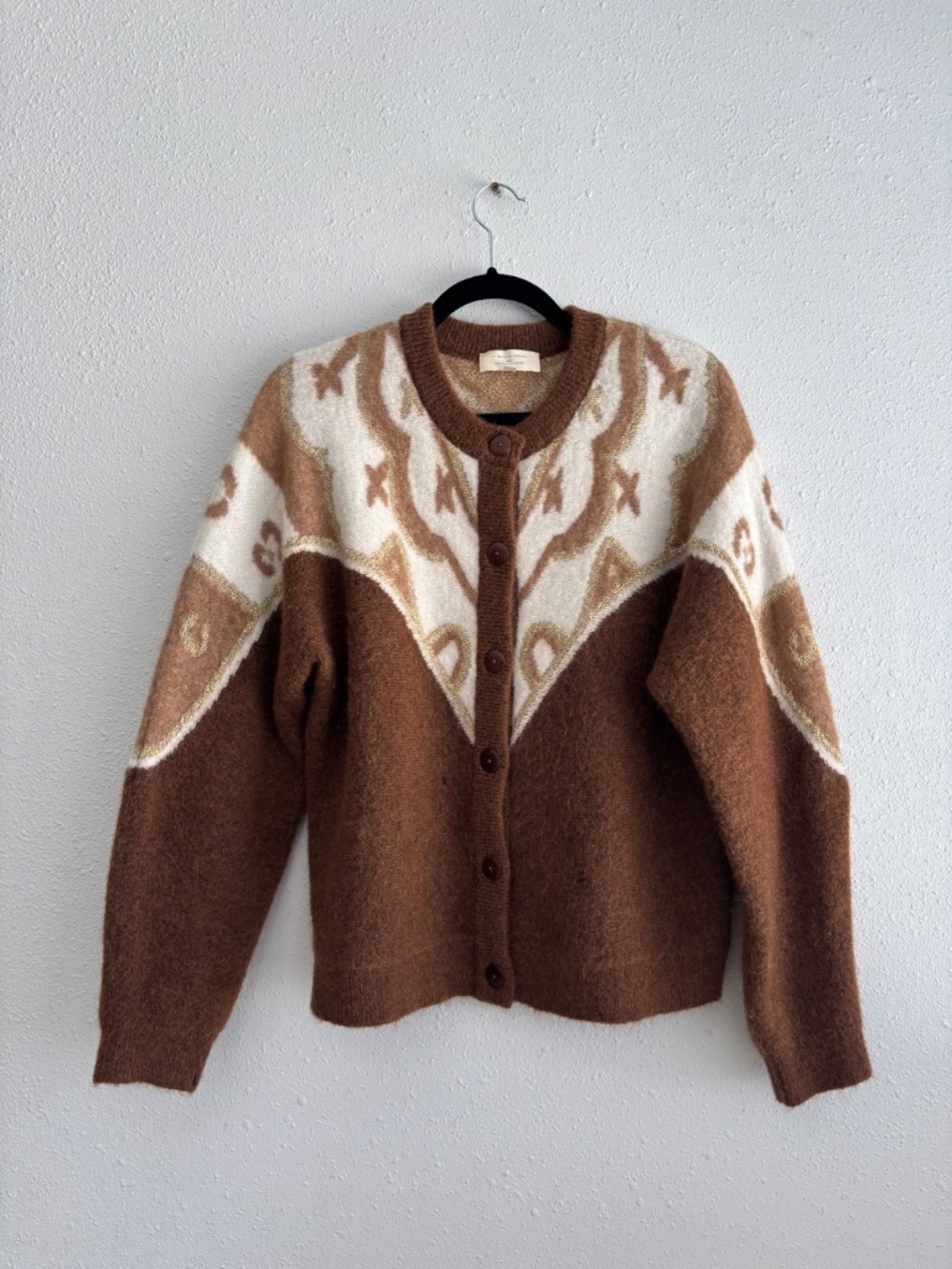 Sezane Margaux Cardigan XL Wool Mohair Blend Brown/Camel Knit Sweater